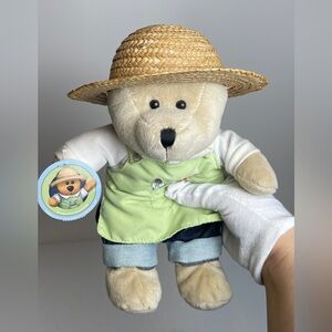 Starbucks Barista Adorable Plush Bear with Straw Hat and Green Outfit